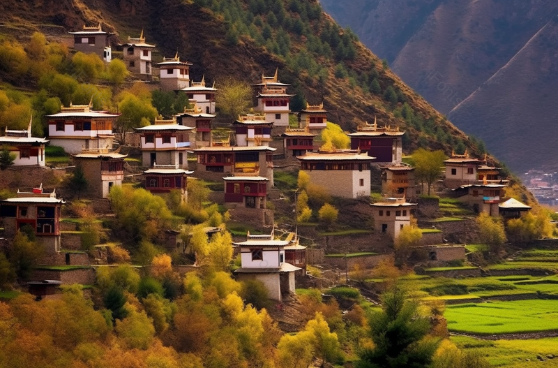 绿色乡村山脚小镇村庄民居山脚建筑植物美景拍摄,高清,摄影图,摄影图片,图片大全,摄影图免费下载